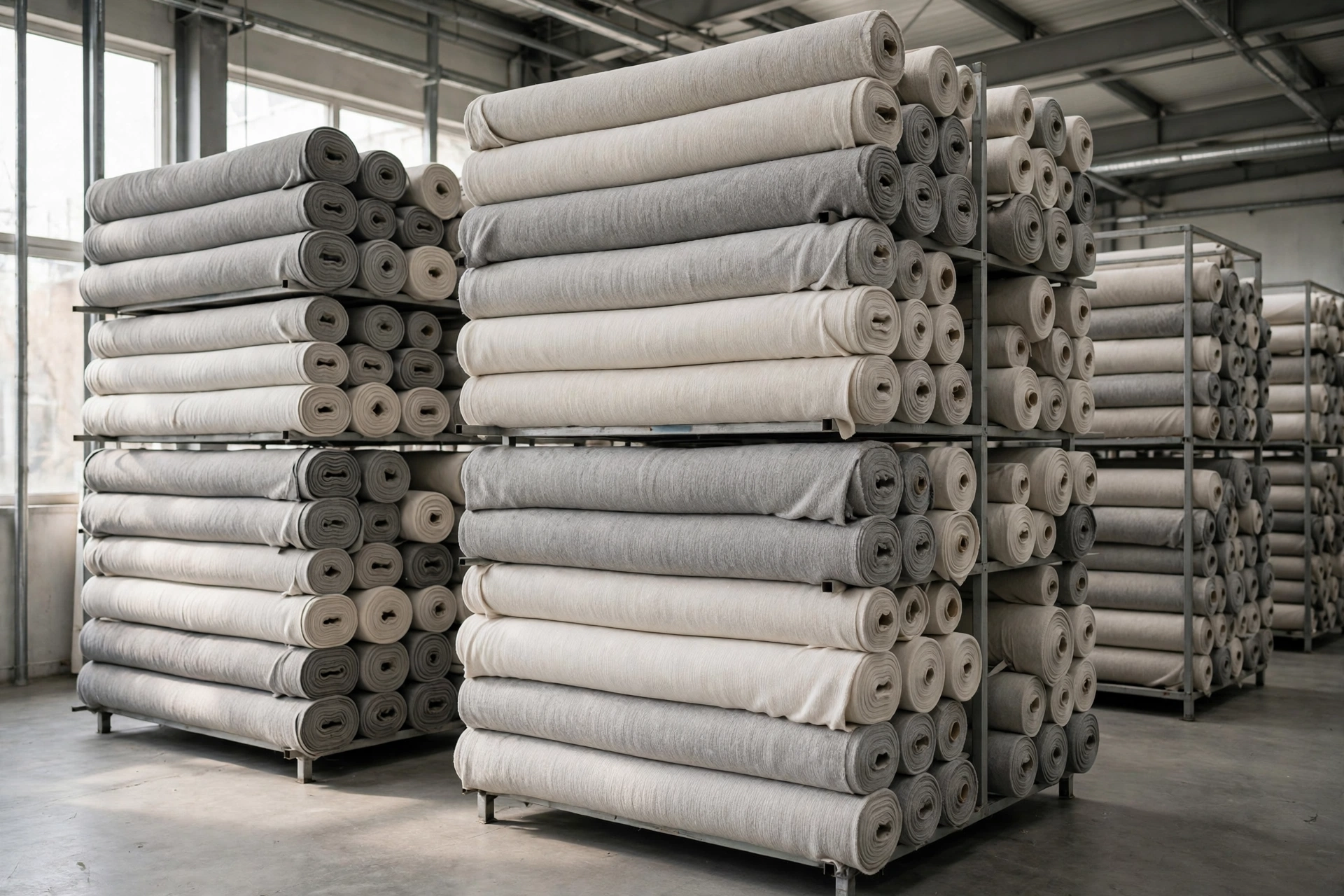 Grey knit fabric rolls in stock
