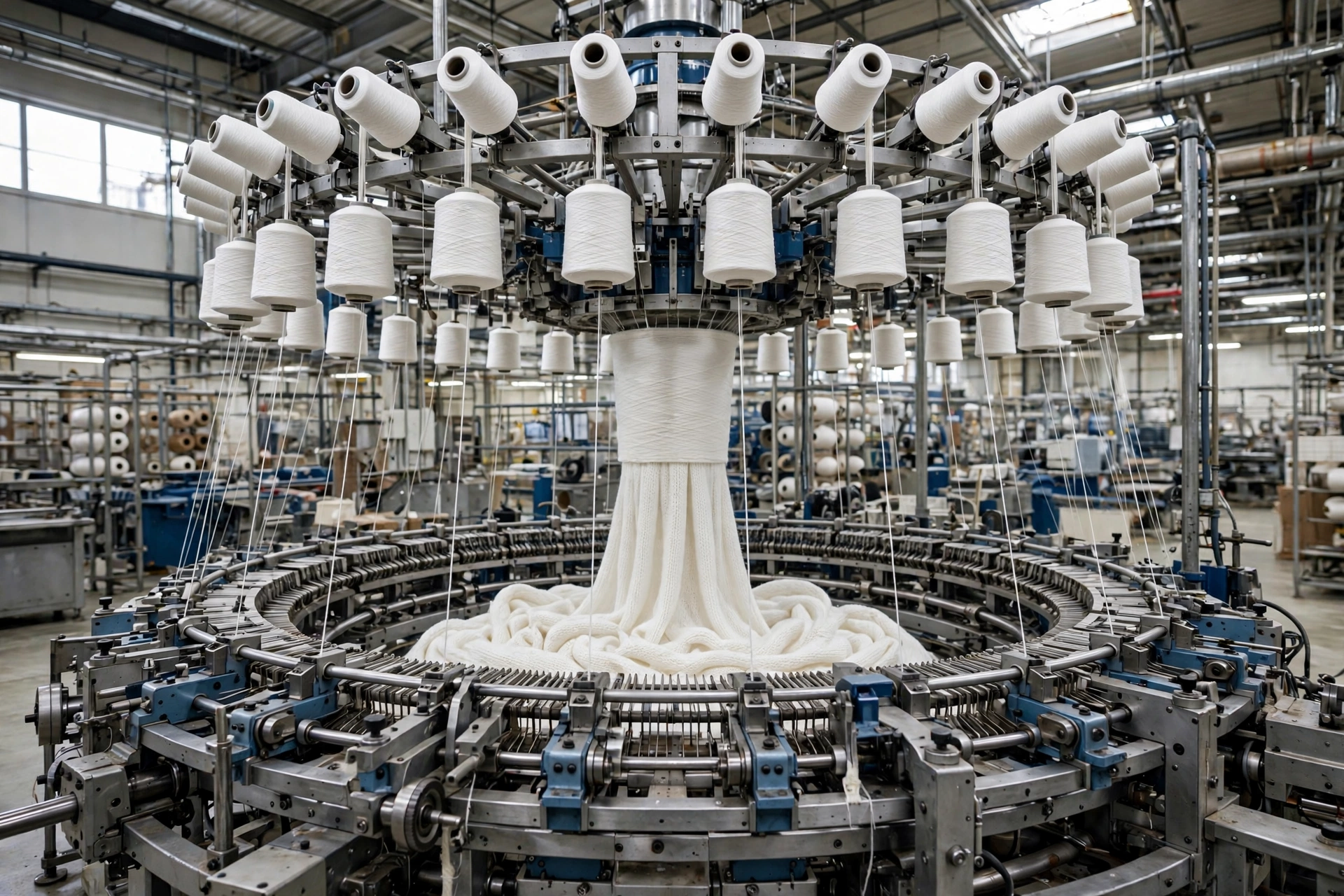 Circular knitting machine producing knit fabric